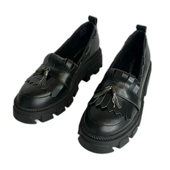 Kelsi Dagger Burke Black Lug Sole Loafer shoes size 8.5 - Picture 3 of 11